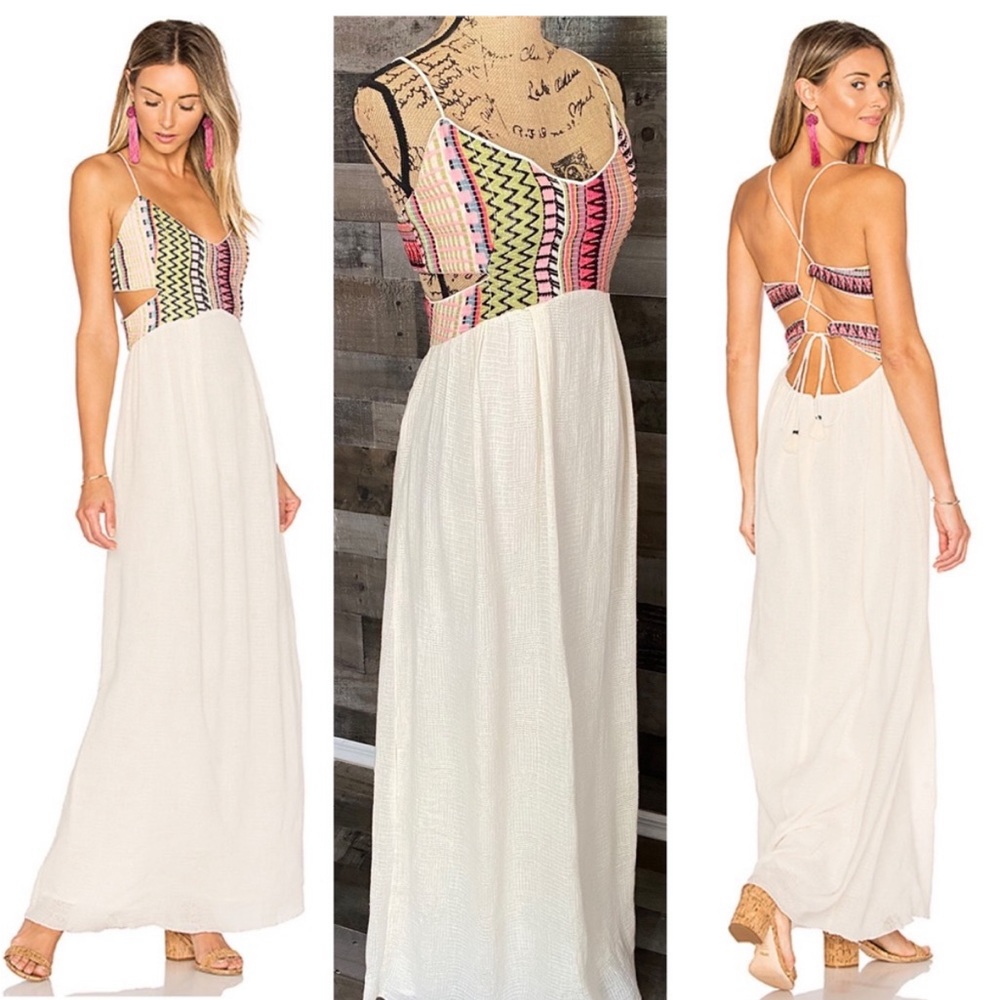 Saylor Summer Boho Print Open Back Tie Maxi